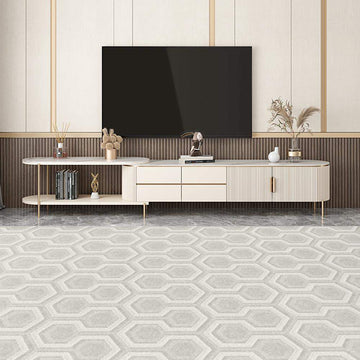 Off White Oval Retractable Stone Top TV Stand Media Console with 4 Drawers-Richsoul-Furniture,Living Room Furniture,TV Stands